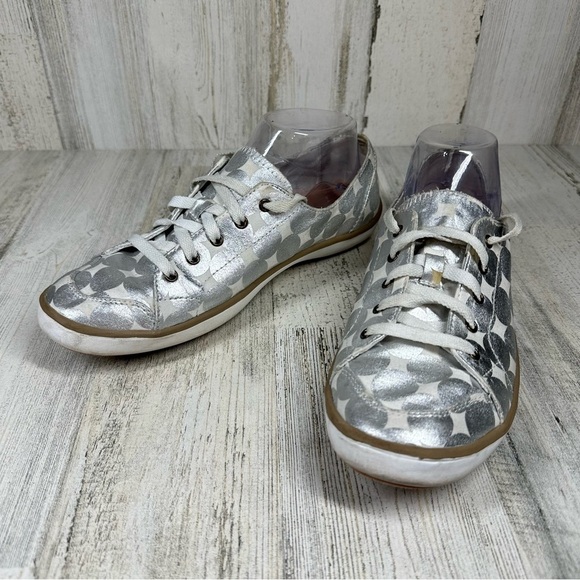 Dr Scholl's Maylee Lace Up Sneakers Geometric Silver Metallic Polka-Dot #65 - Picture 4 of 12